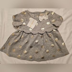Adorable Baby Gray Party Dress with Gold Accents- Size 3-6 Month- NWT